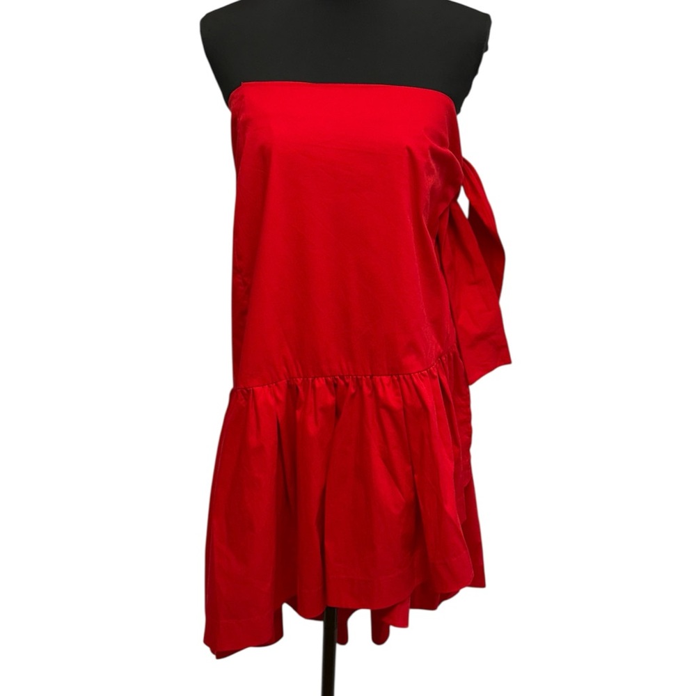 Banana Republic Red Strapless Asymmetrical Hi Low Ruffled Cocktail Dress Evening